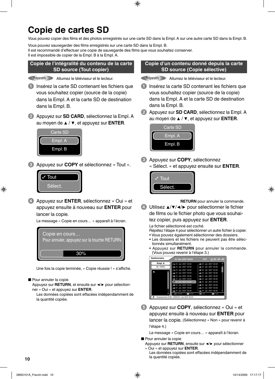 Copie de cartes sd | JVC CU-VS100U User Manual | Page 30 / 100