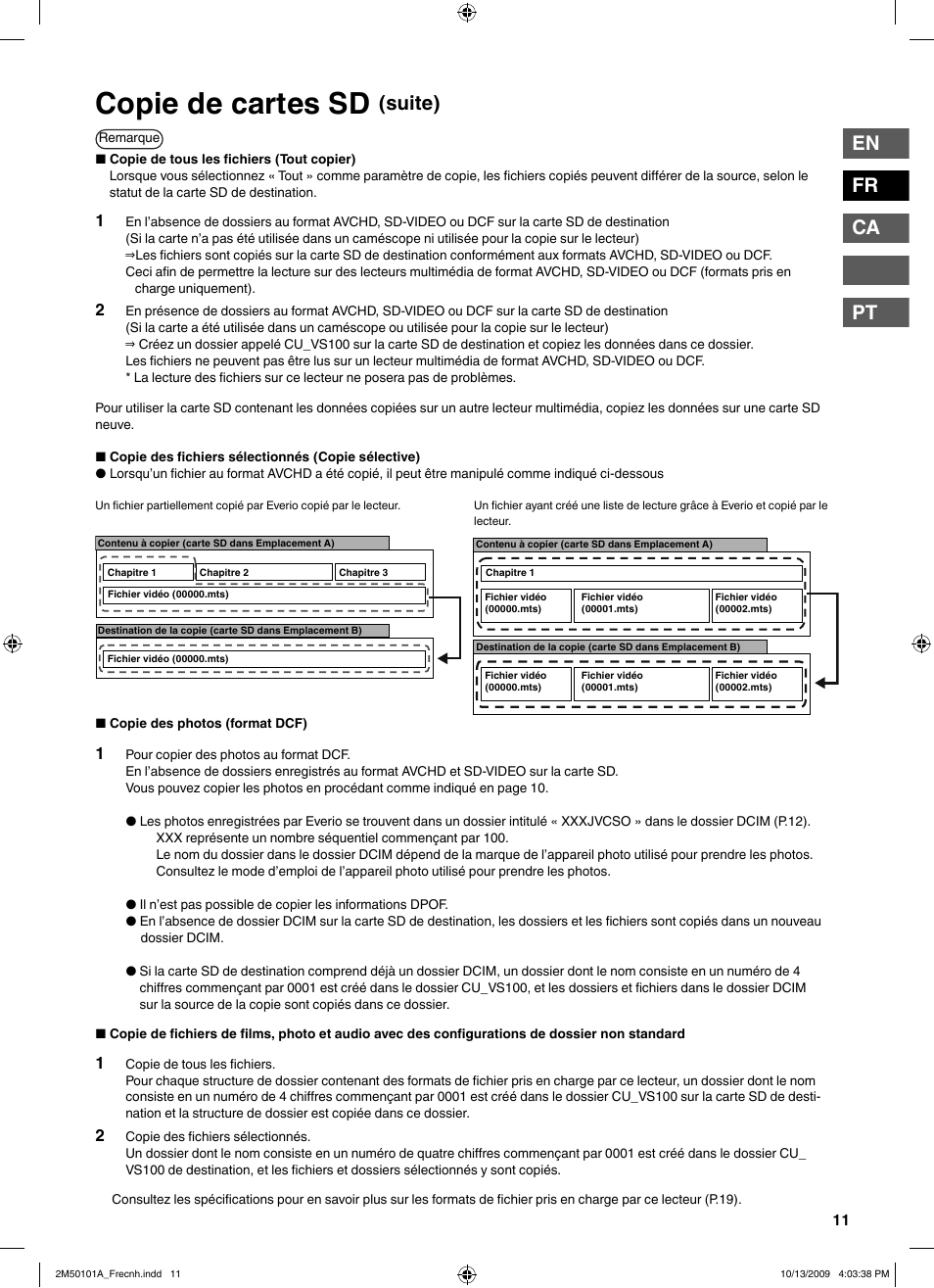 Copie de cartes sd, En fr ca pt, Suite) | JVC CU-VS100U User Manual | Page 31 / 100