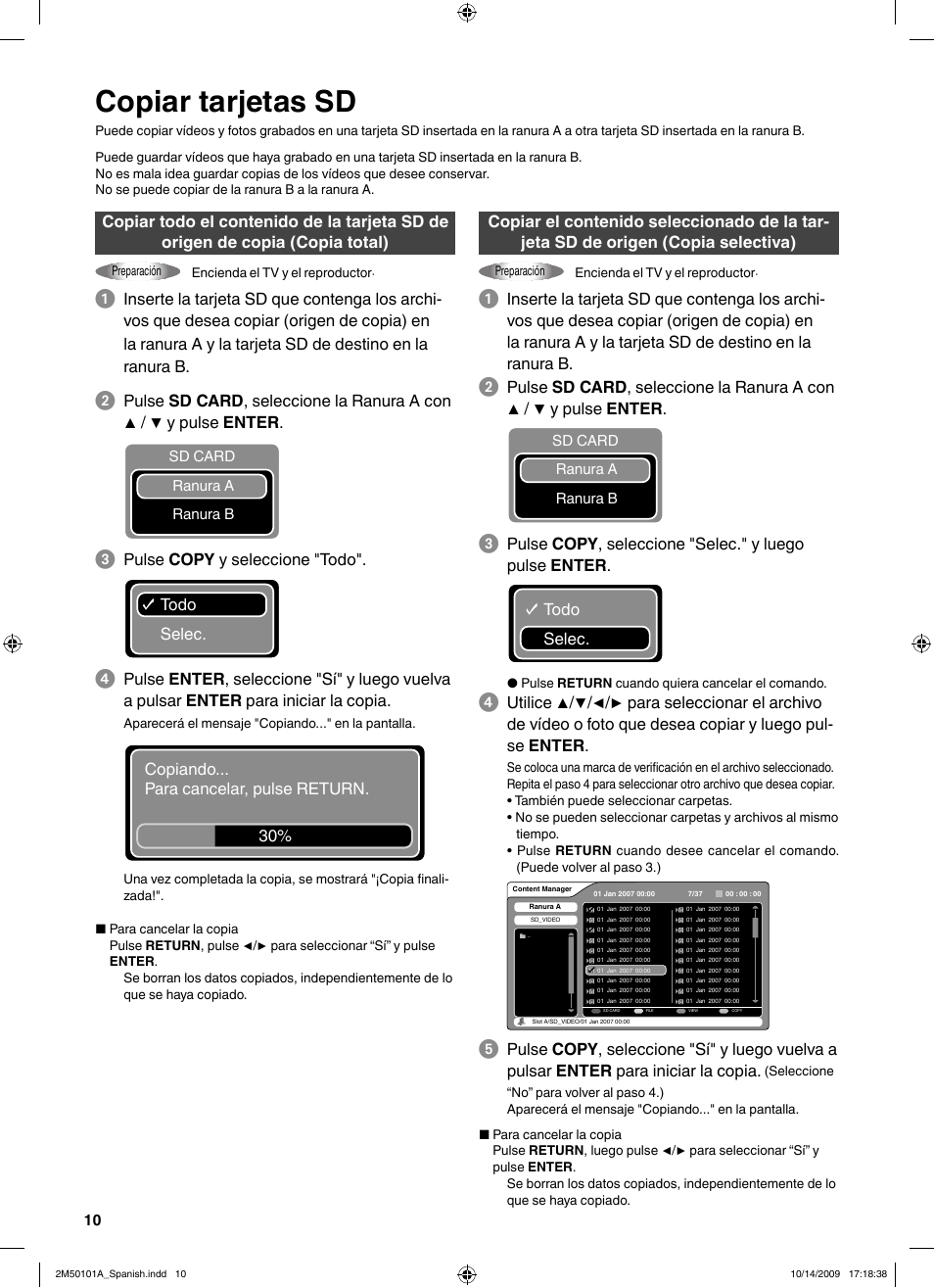 Copiar tarjetas sd | JVC CU-VS100U User Manual | Page 50 / 100