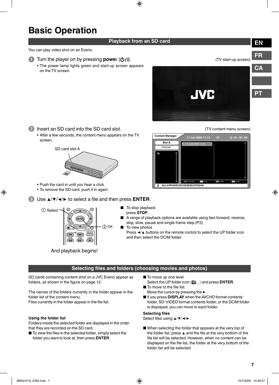 Basic operation, En fr ca pt | JVC CU-VS100U User Manual | Page 7 / 100