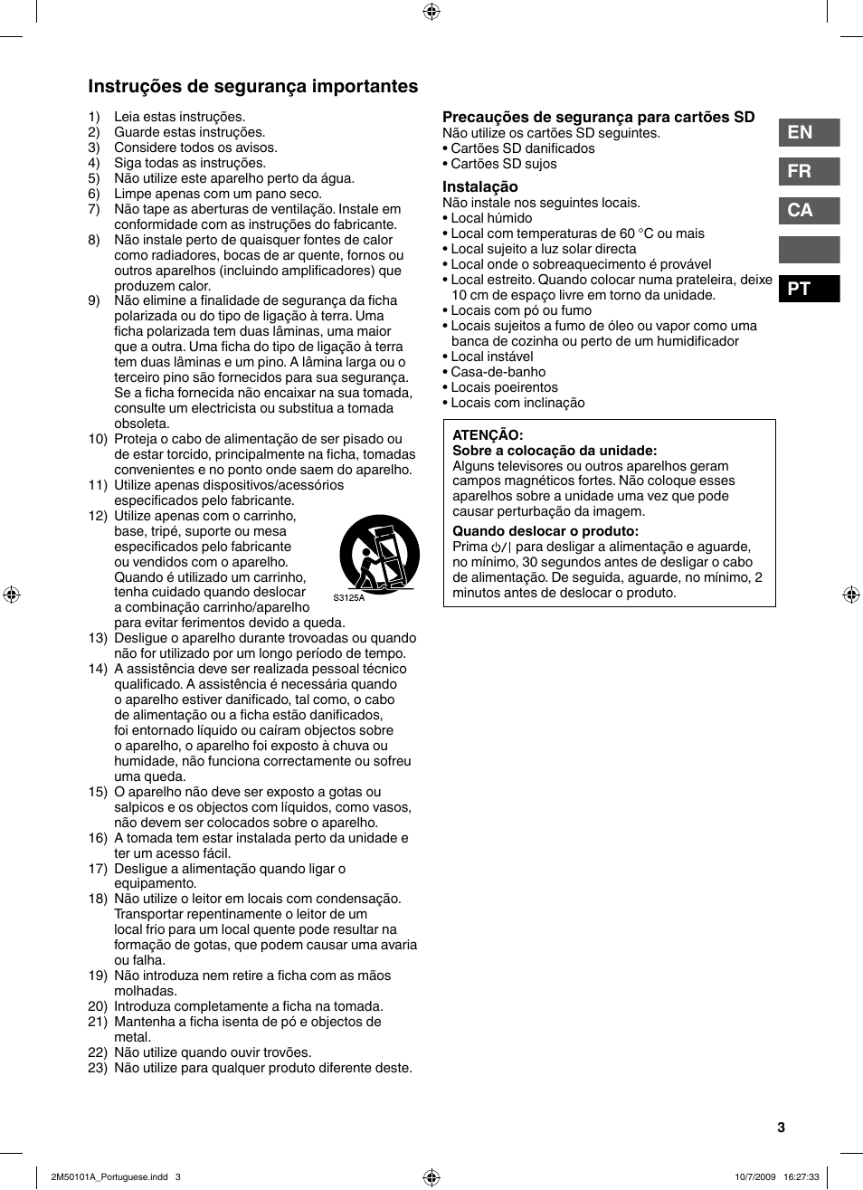 Instruções de segurança importantes, En fr ca pt | JVC CU-VS100U User Manual | Page 83 / 100