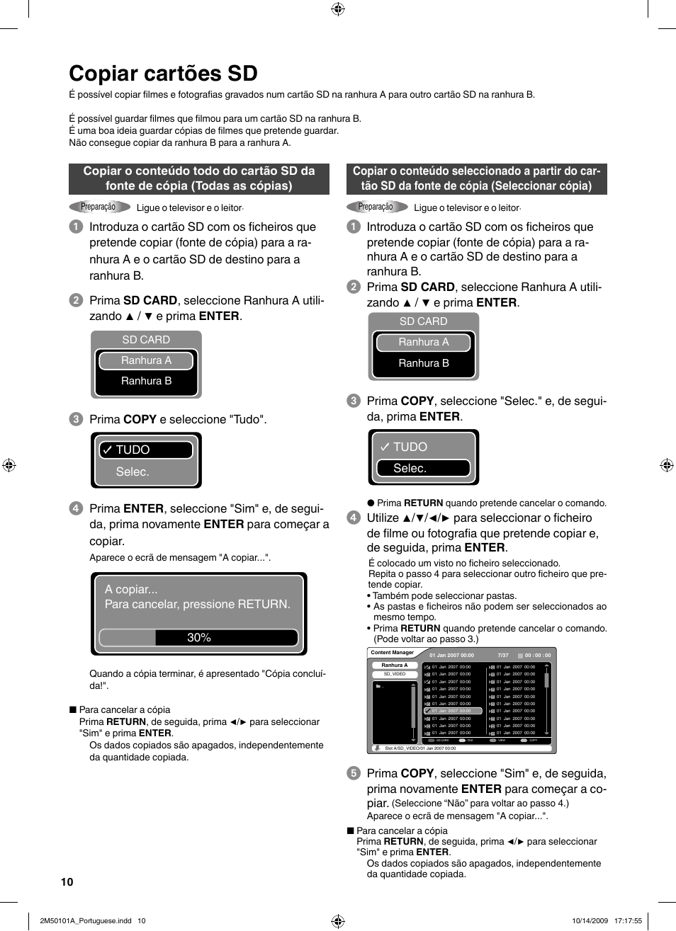 Copiar cartões sd | JVC CU-VS100U User Manual | Page 90 / 100