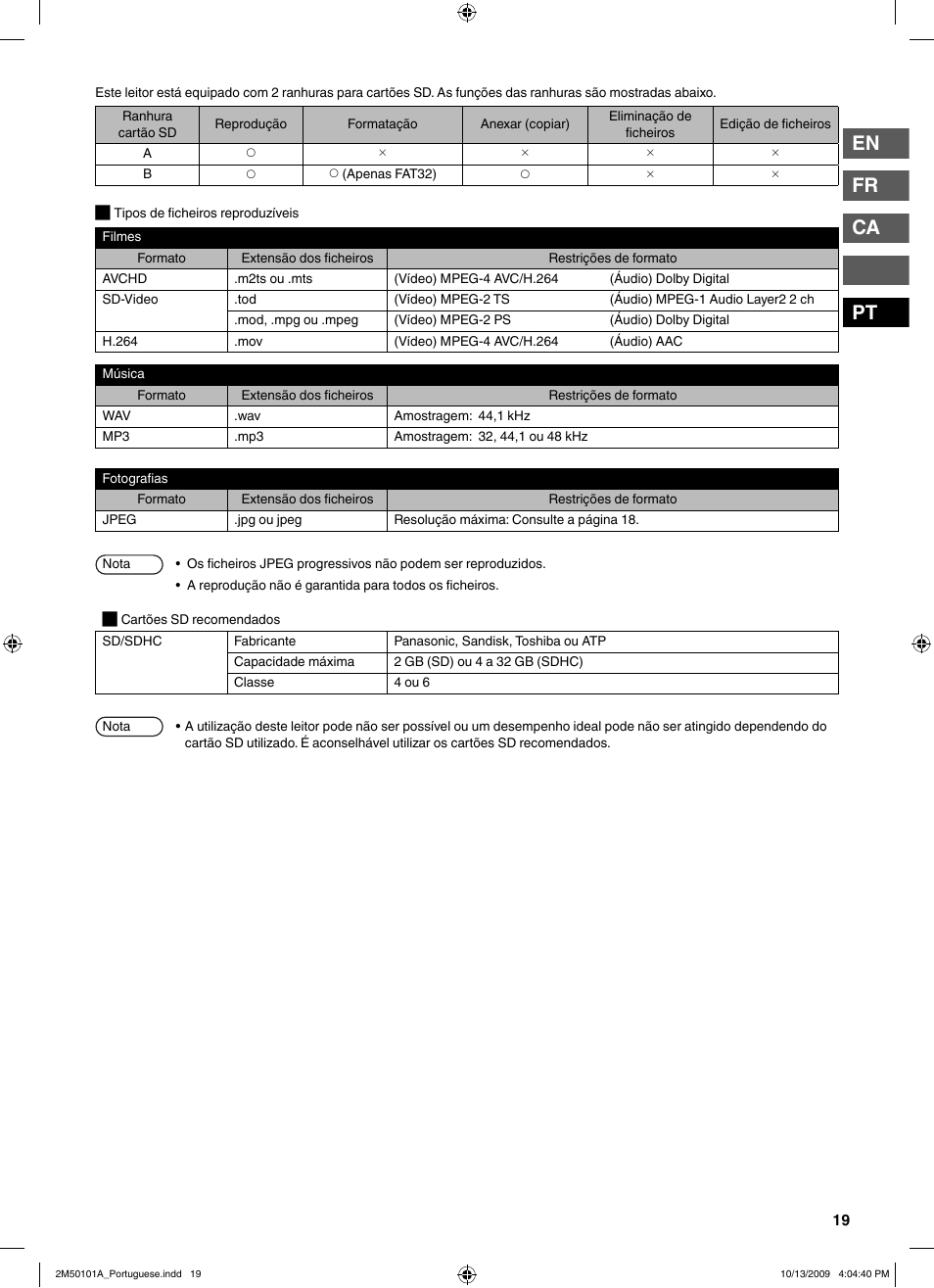 En fr ca pt | JVC CU-VS100U User Manual | Page 99 / 100