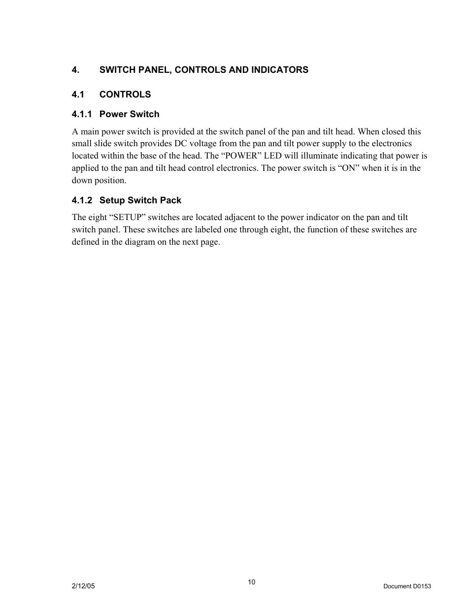 Switch panel, controls and indicators, 1controls, 1power switch | 2setup switch pack, Ontrols, Power switch, Setup switch pack | JVC DPT 115 User Manual | Page 10 / 37