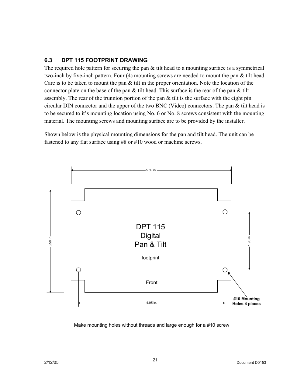 3 dpt 115 footprint drawing, Dpt 115 f, Ootprint | Rawing, Dpt 115 digital pan & tilt | JVC DPT 115 User Manual | Page 21 / 37
