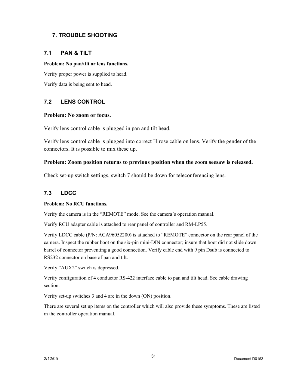 Trouble shooting, 1pan & tilt, 2lens control | 3ldcc, Ontrol, Ldcc | JVC DPT 115 User Manual | Page 31 / 37