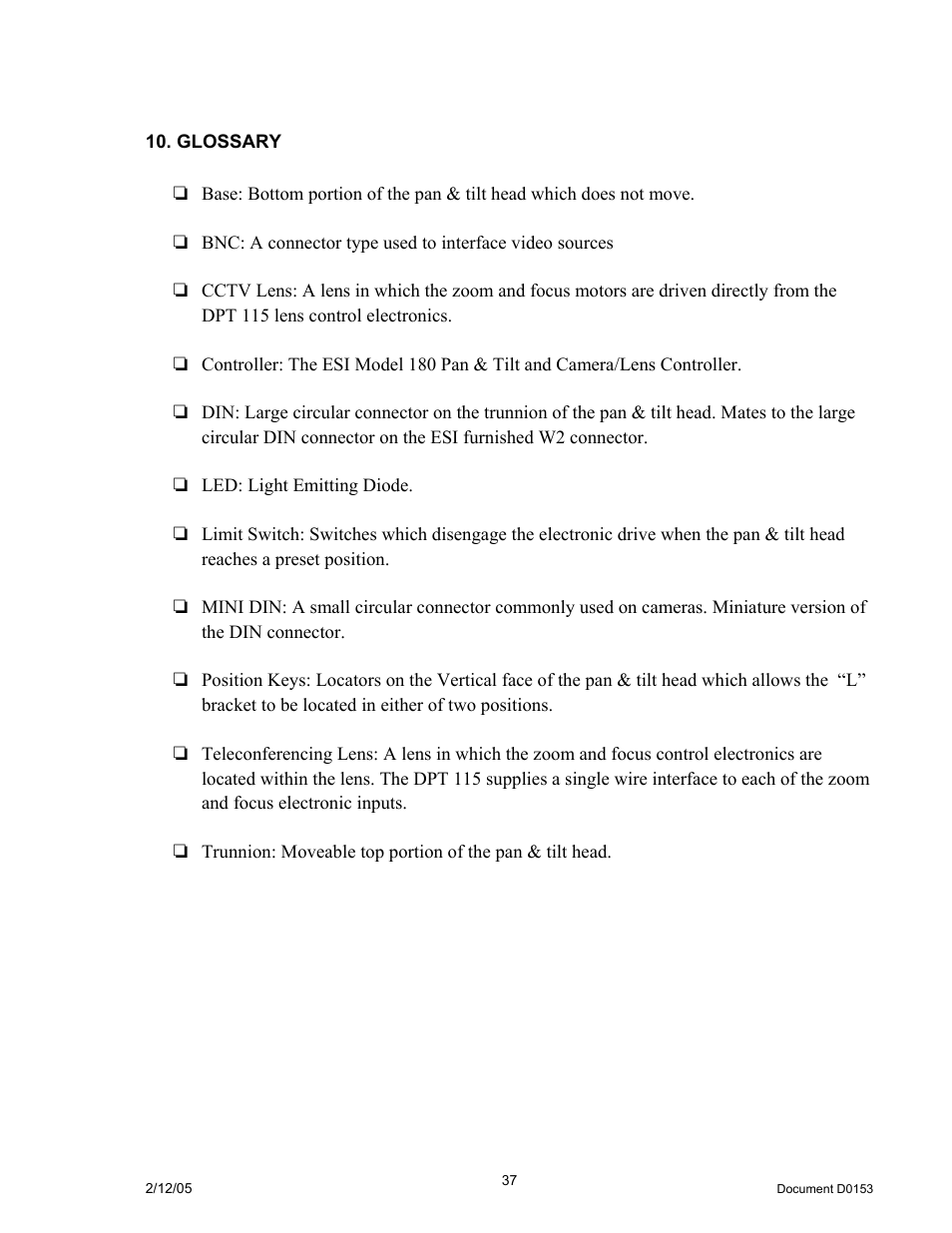 Glossary | JVC DPT 115 User Manual | Page 37 / 37