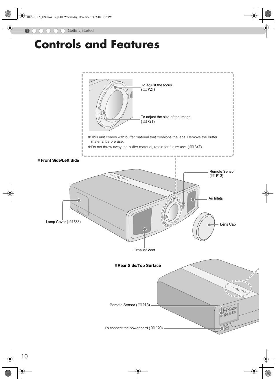 Controls and features | JVC DLA-RS1X User Manual | Page 10 / 51