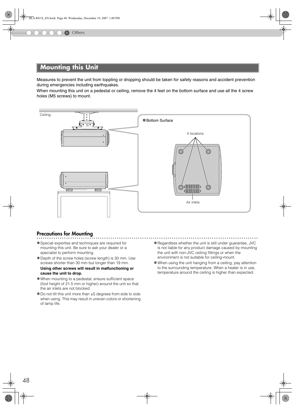 Mounting this unit | JVC DLA-RS1X User Manual | Page 48 / 51