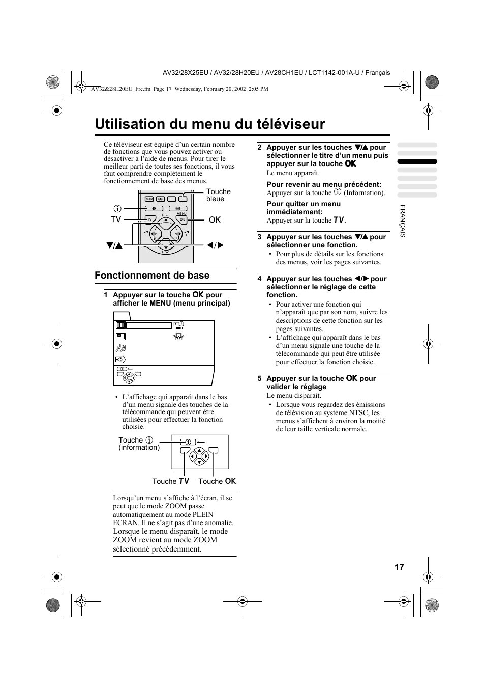Utilisation du menu du téléviseur, Fonctionnement de base | JVC AV28CH1EU User Manual | Page 111 / 327