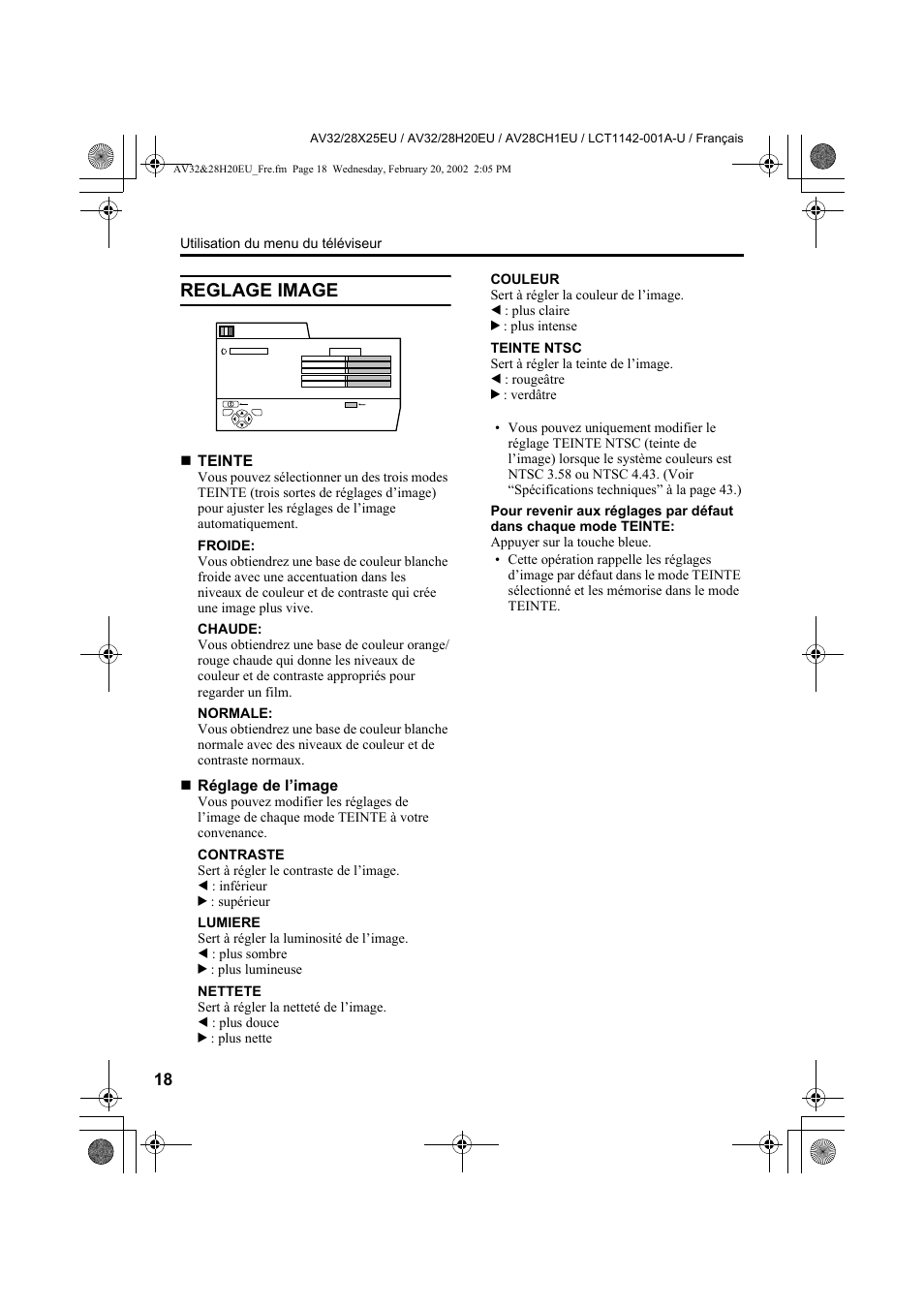 Reglage image | JVC AV28CH1EU User Manual | Page 112 / 327