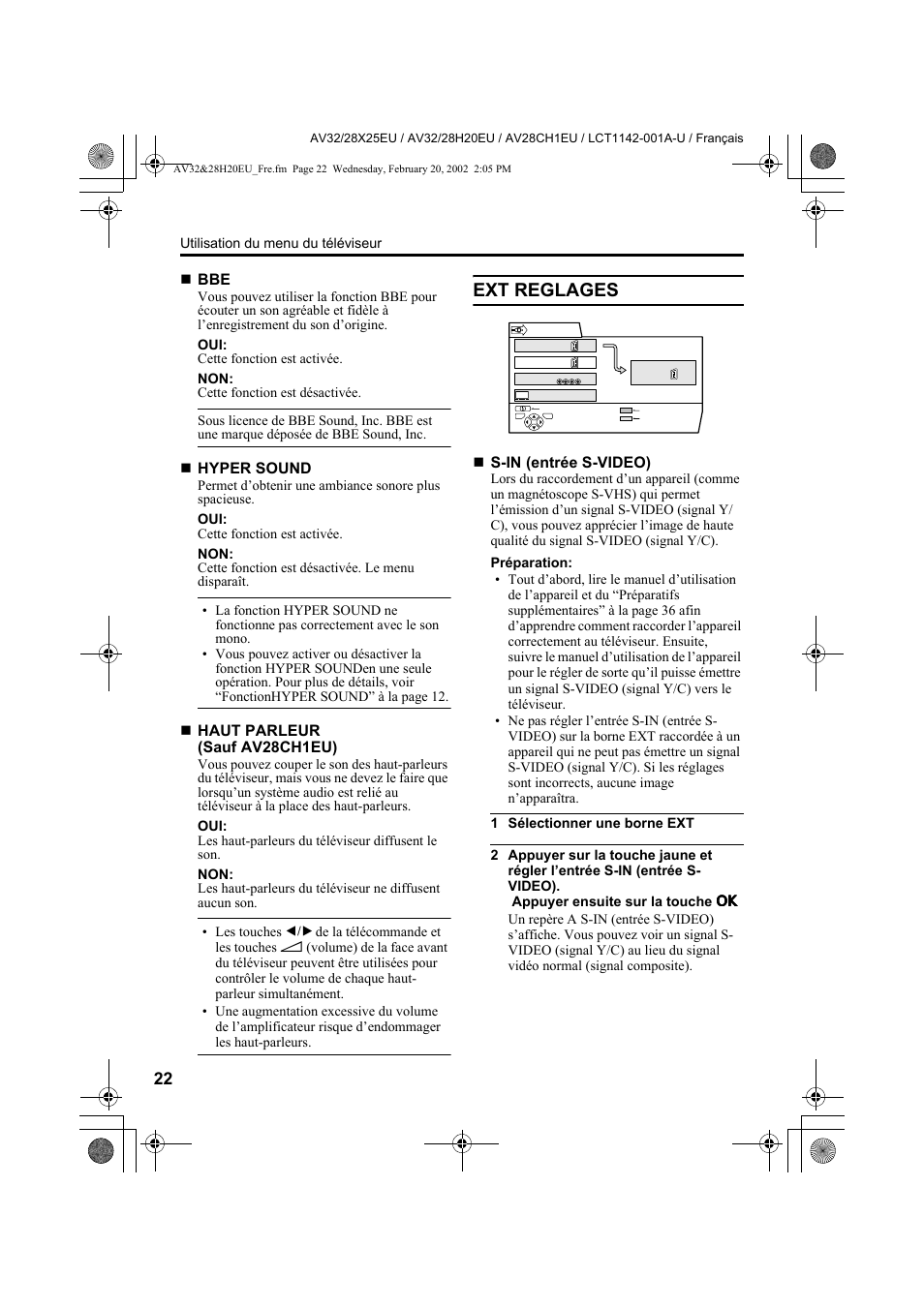 Ext reglages | JVC AV28CH1EU User Manual | Page 116 / 327