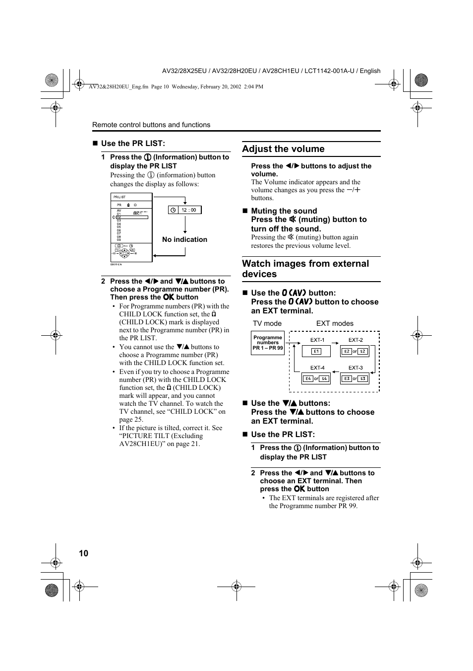 Adjust the volume, Watch images from external devices | JVC AV28CH1EU User Manual | Page 12 / 327
