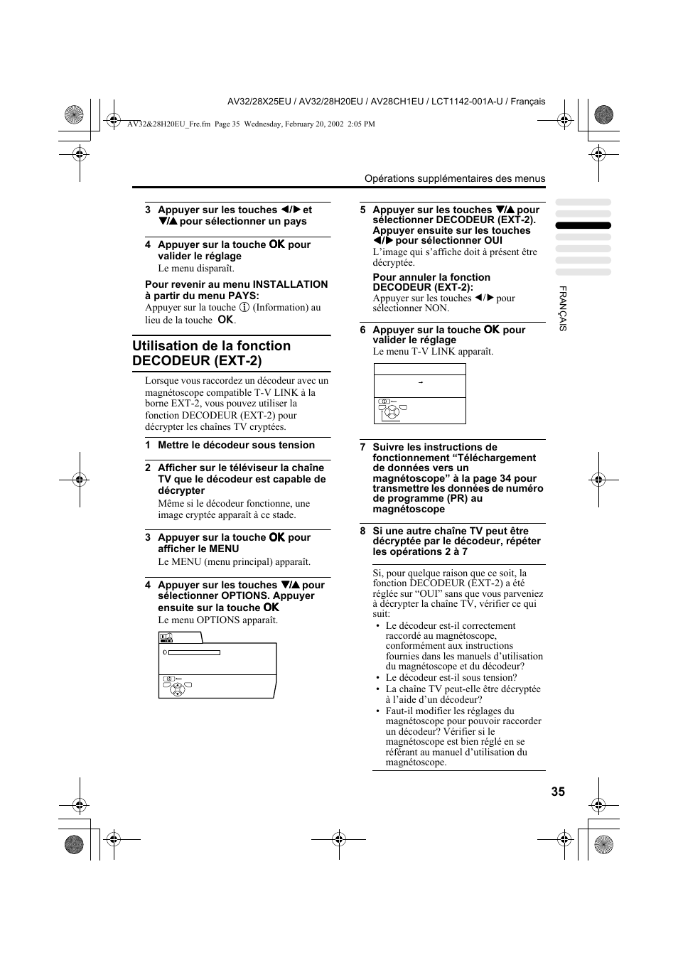 Utilisation de la fonction decodeur (ext-2) | JVC AV28CH1EU User Manual | Page 129 / 327