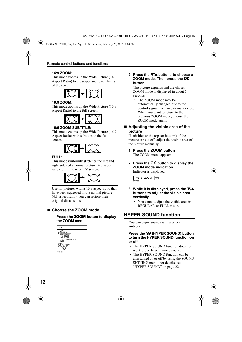 Hyper sound function | JVC AV28CH1EU User Manual | Page 14 / 327