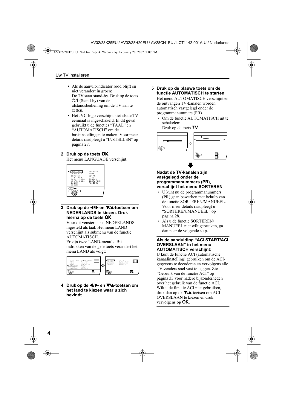 Uw tv installeren | JVC AV28CH1EU User Manual | Page 144 / 327