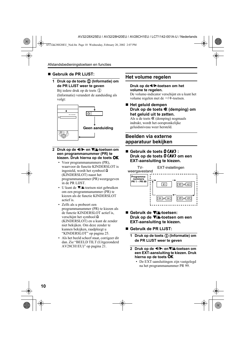 Het volume regelen, Beelden via externe apparatuur bekijken | JVC AV28CH1EU User Manual | Page 150 / 327