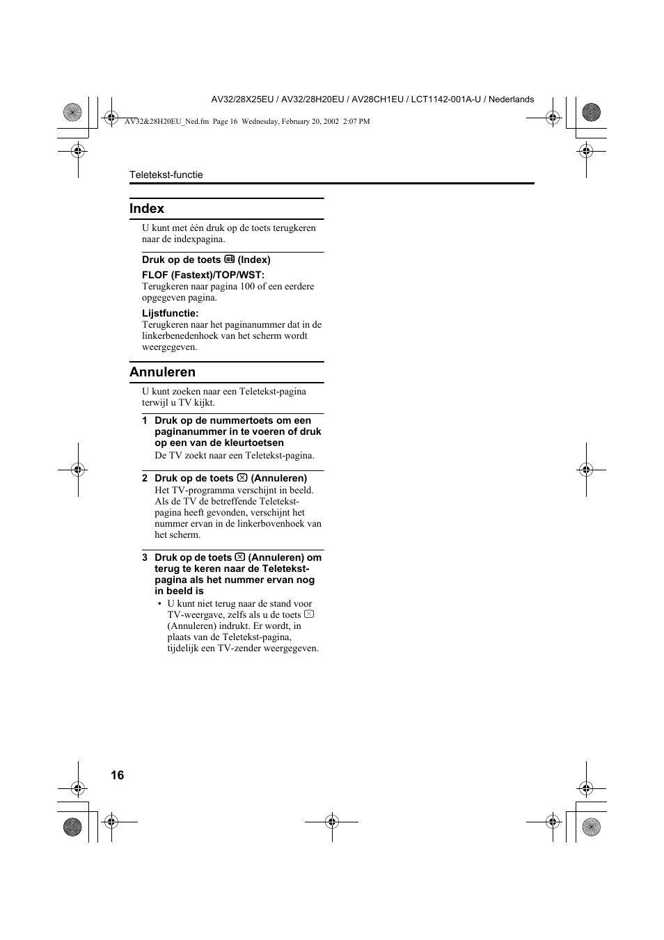 Index, Annuleren | JVC AV28CH1EU User Manual | Page 156 / 327