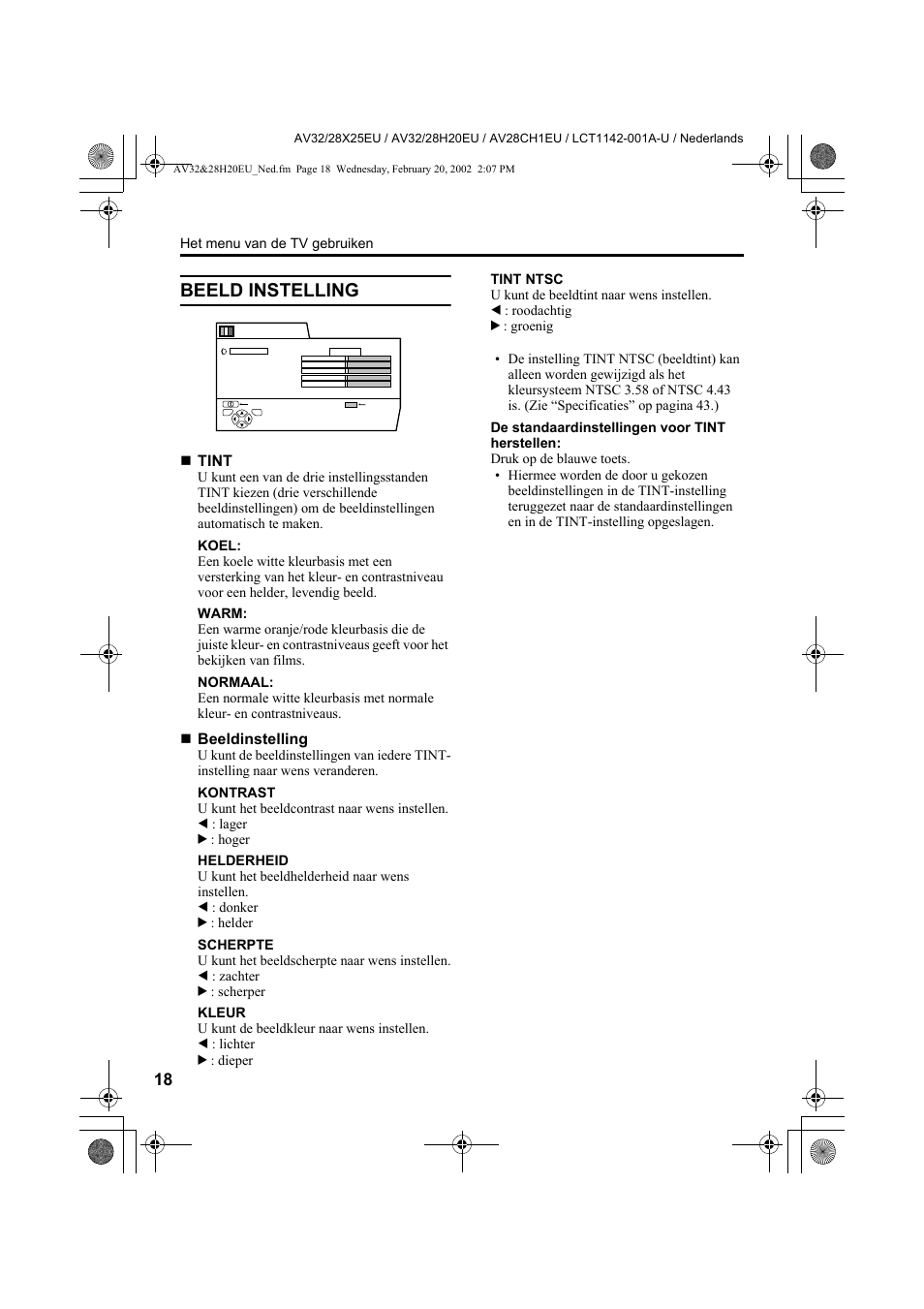 Beeld instelling | JVC AV28CH1EU User Manual | Page 158 / 327