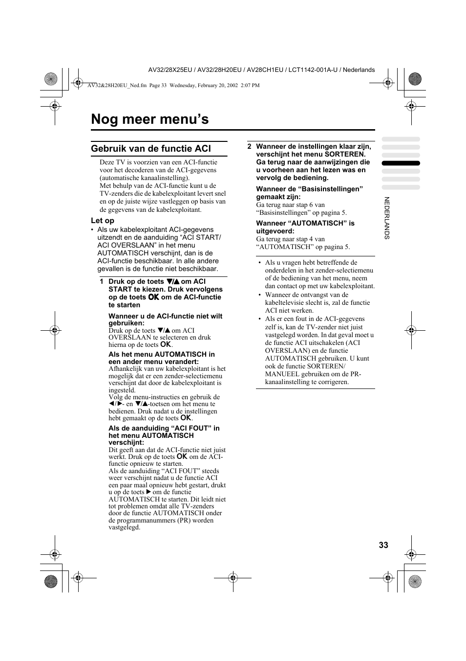 Nog meer menu’s, Gebruik van de functie aci | JVC AV28CH1EU User Manual | Page 173 / 327