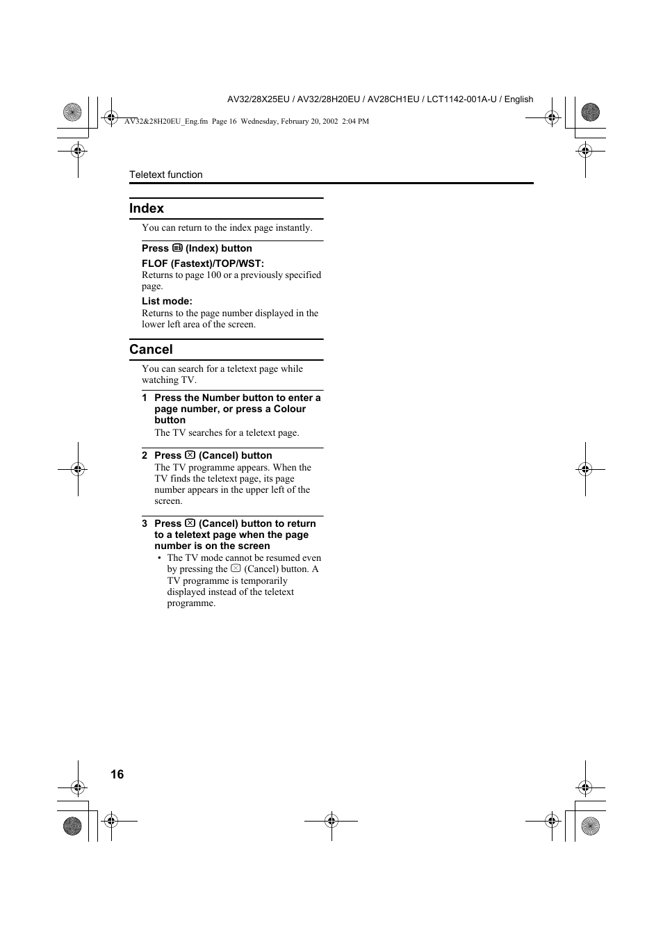 Index, Cancel | JVC AV28CH1EU User Manual | Page 18 / 327