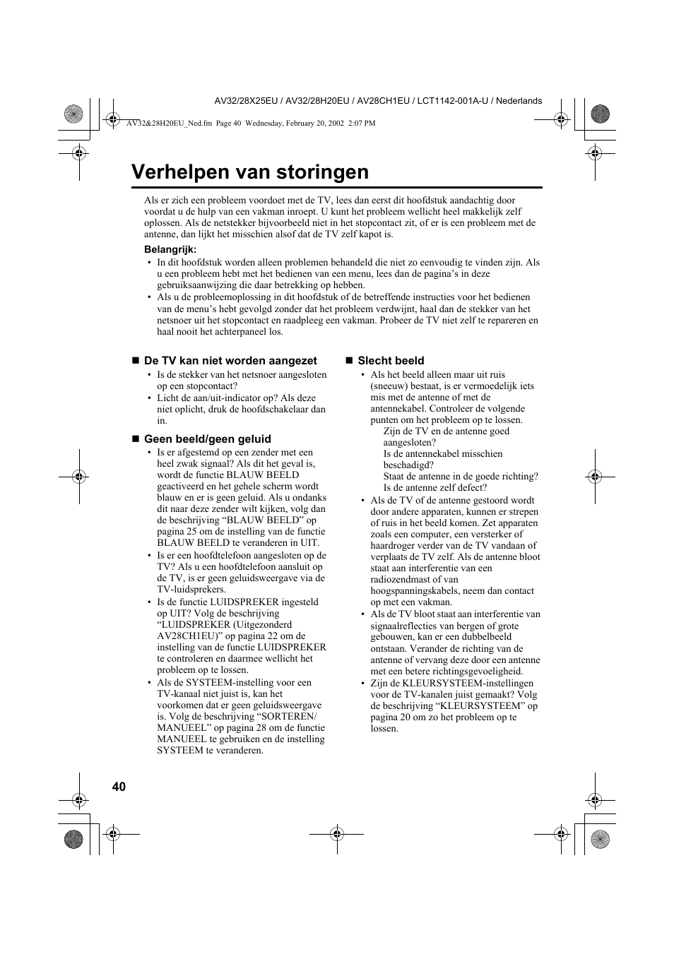 Verhelpen van storingen | JVC AV28CH1EU User Manual | Page 180 / 327