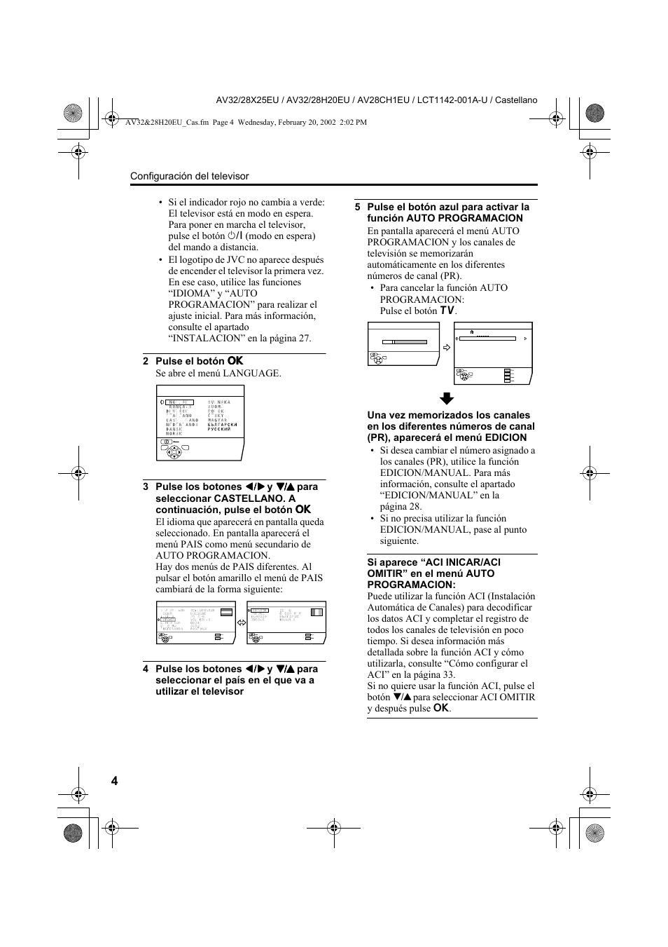 Configuración del televisor | JVC AV28CH1EU User Manual | Page 190 / 327
