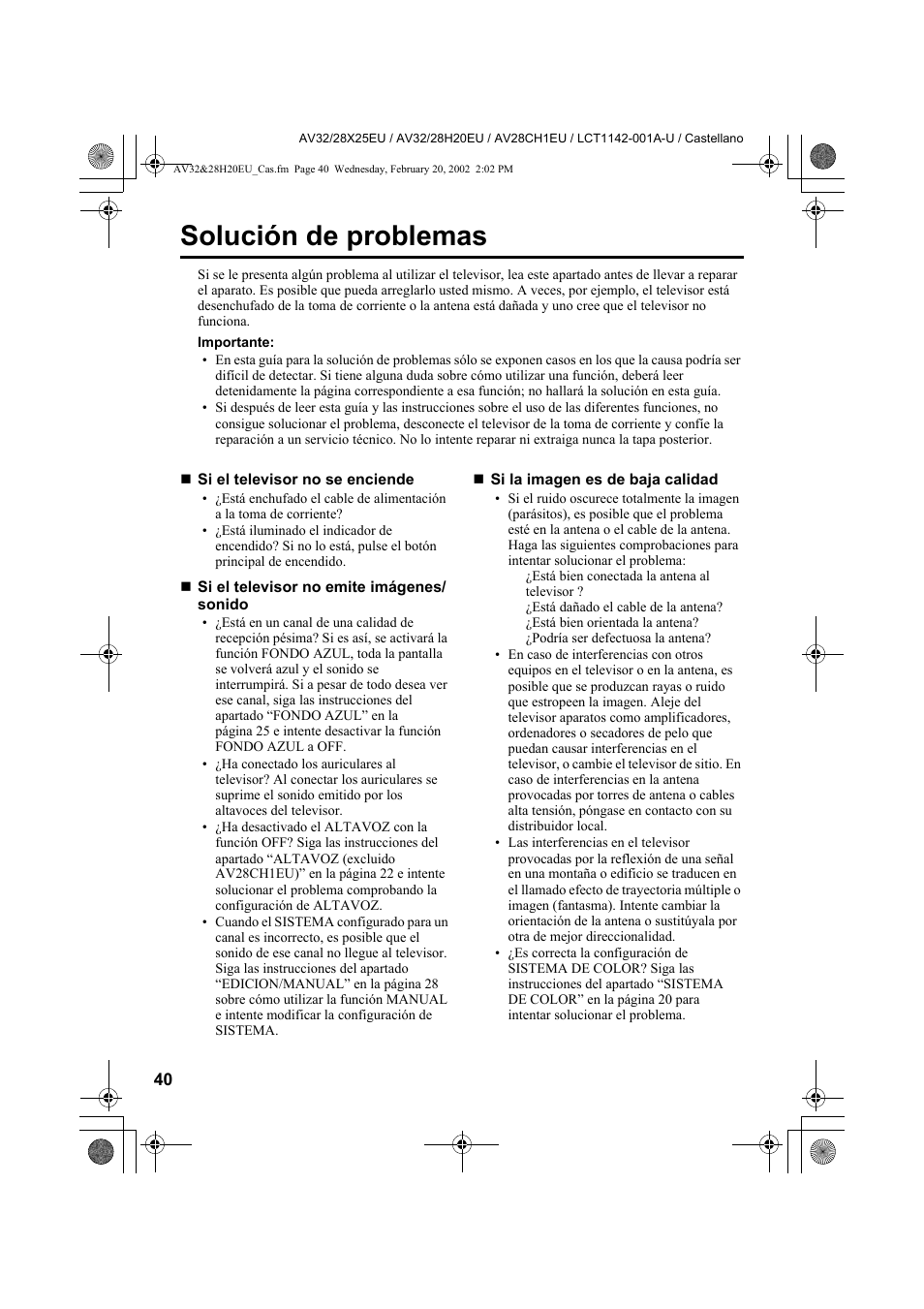 Solución de problemas | JVC AV28CH1EU User Manual | Page 226 / 327
