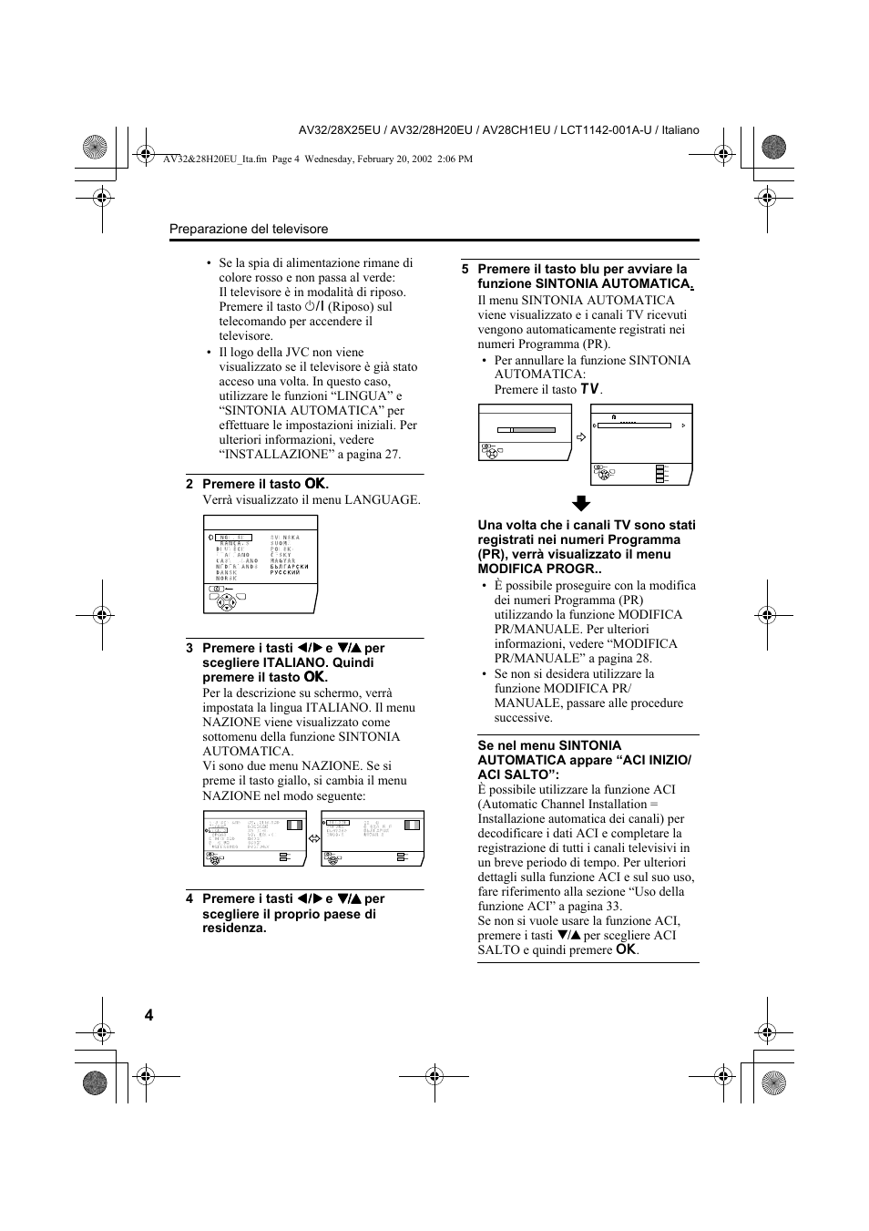 Preparazione del televisore | JVC AV28CH1EU User Manual | Page 236 / 327