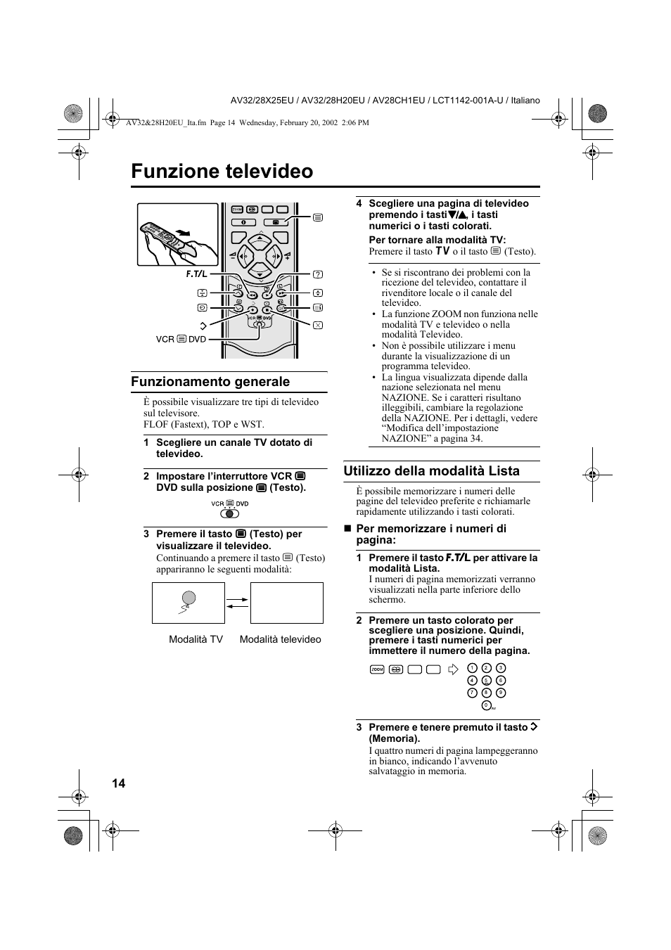 Funzione televideo, Funzionamento generale, Utilizzo della modalità lista | JVC AV28CH1EU User Manual | Page 246 / 327