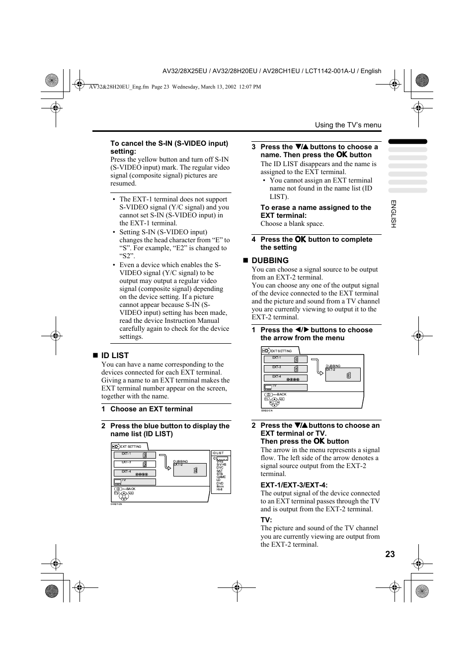 Id list, Dubbing | JVC AV28CH1EU User Manual | Page 25 / 327