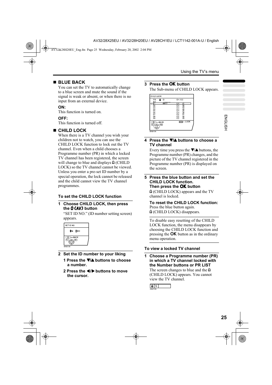 Blue back, Child lock | JVC AV28CH1EU User Manual | Page 27 / 327