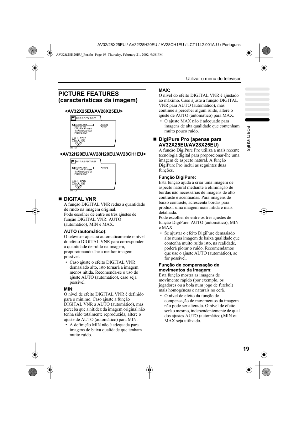 Picture features (características da imagem), Digital vnr | JVC AV28CH1EU User Manual | Page 297 / 327