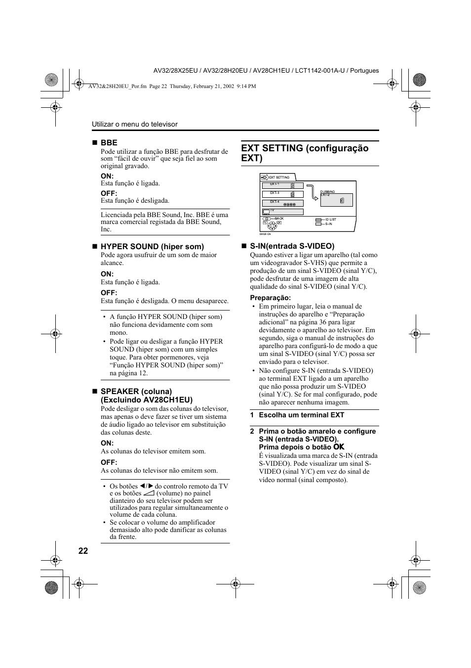 Ext setting (configuração ext) | JVC AV28CH1EU User Manual | Page 300 / 327