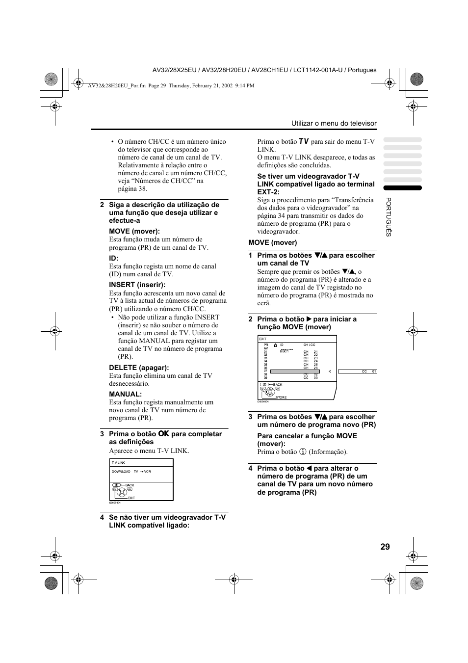Utilizar o menu do televisor | JVC AV28CH1EU User Manual | Page 307 / 327