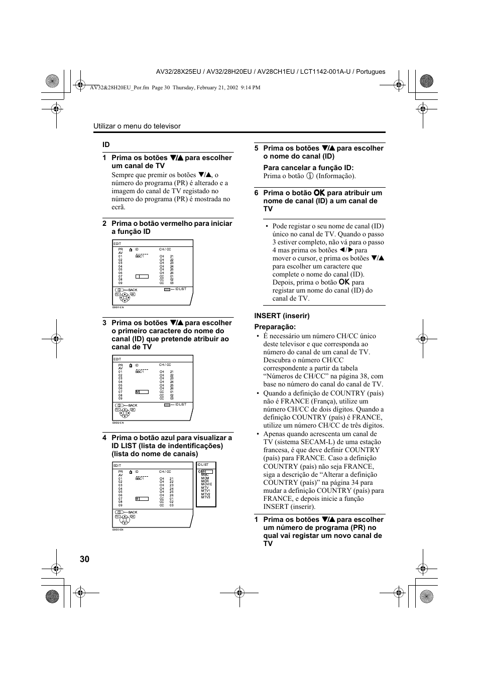 Utilizar o menu do televisor | JVC AV28CH1EU User Manual | Page 308 / 327
