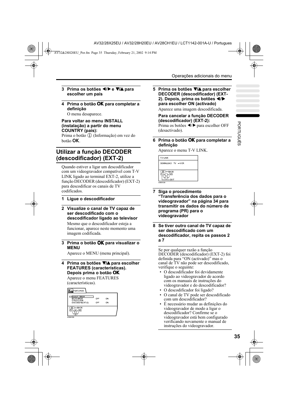 Utilizar a função decoder (descodificador) (ext-2) | JVC AV28CH1EU User Manual | Page 313 / 327