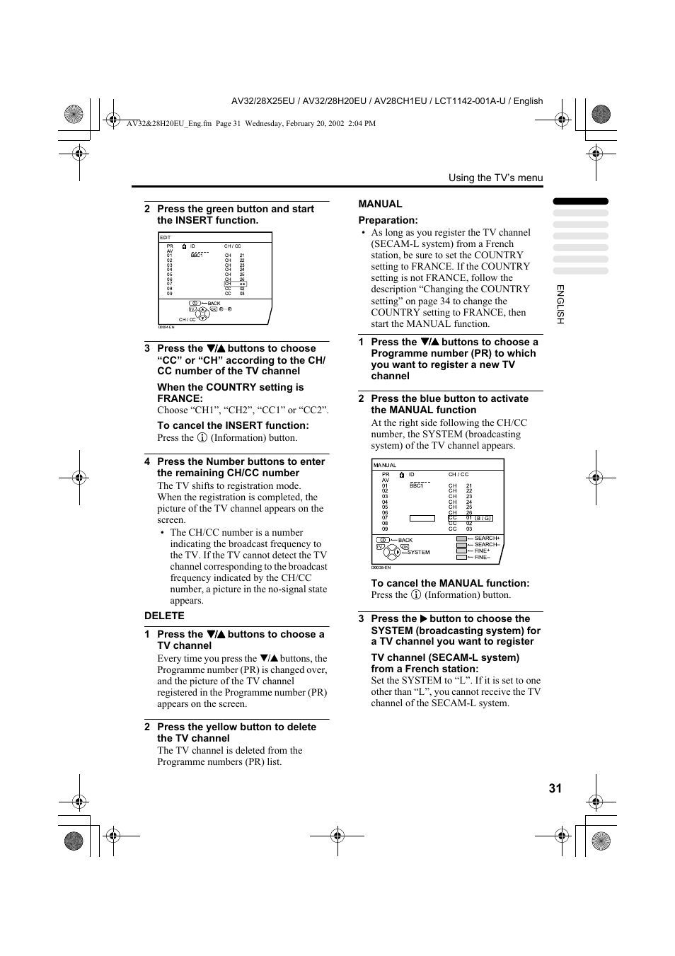 Using the tv’s menu | JVC AV28CH1EU User Manual | Page 33 / 327