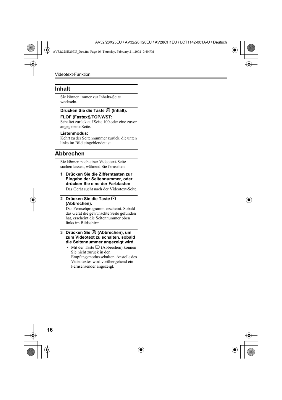 Inhalt, Abbrechen | JVC AV28CH1EU User Manual | Page 64 / 327