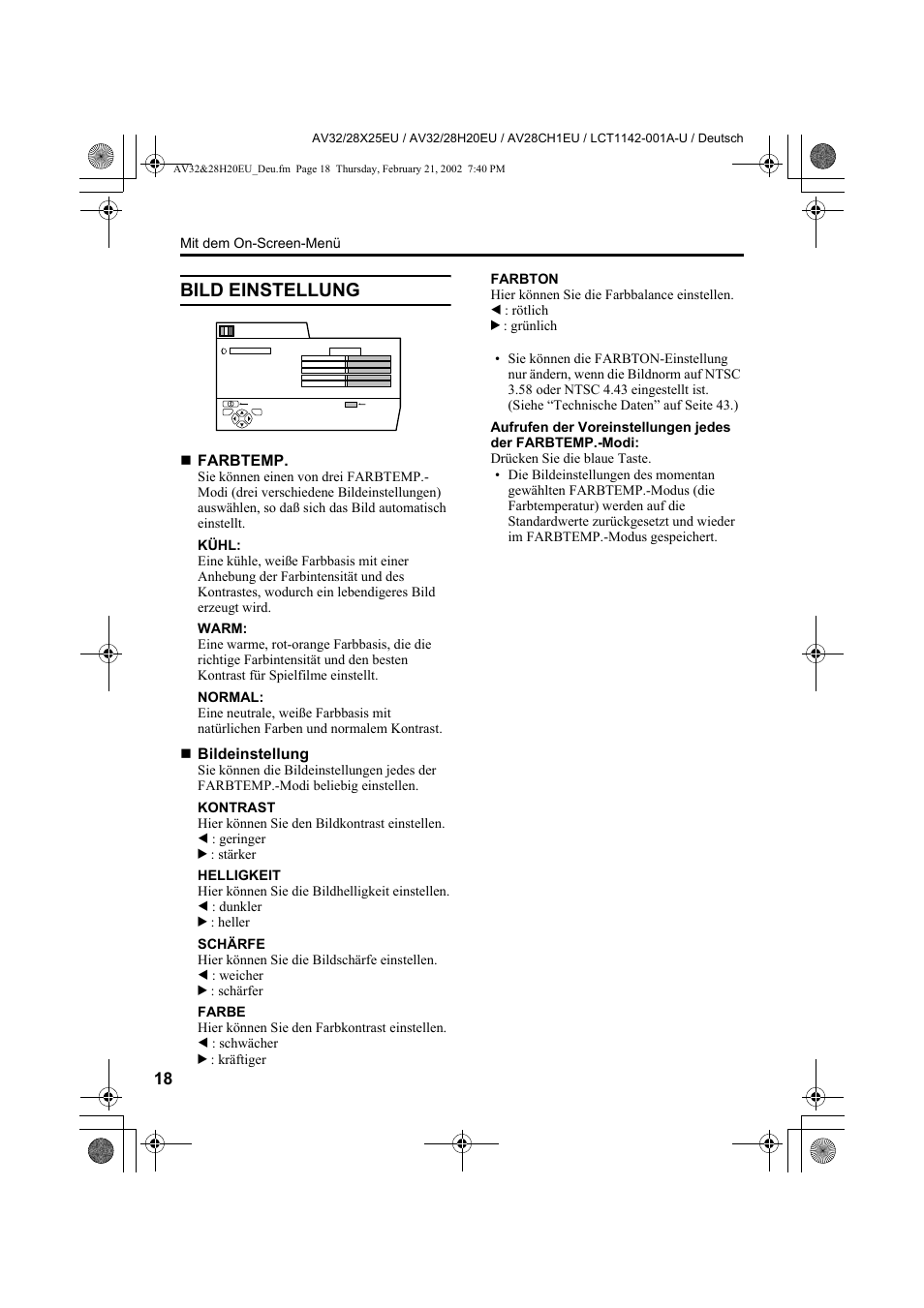 Bild einstellung | JVC AV28CH1EU User Manual | Page 66 / 327