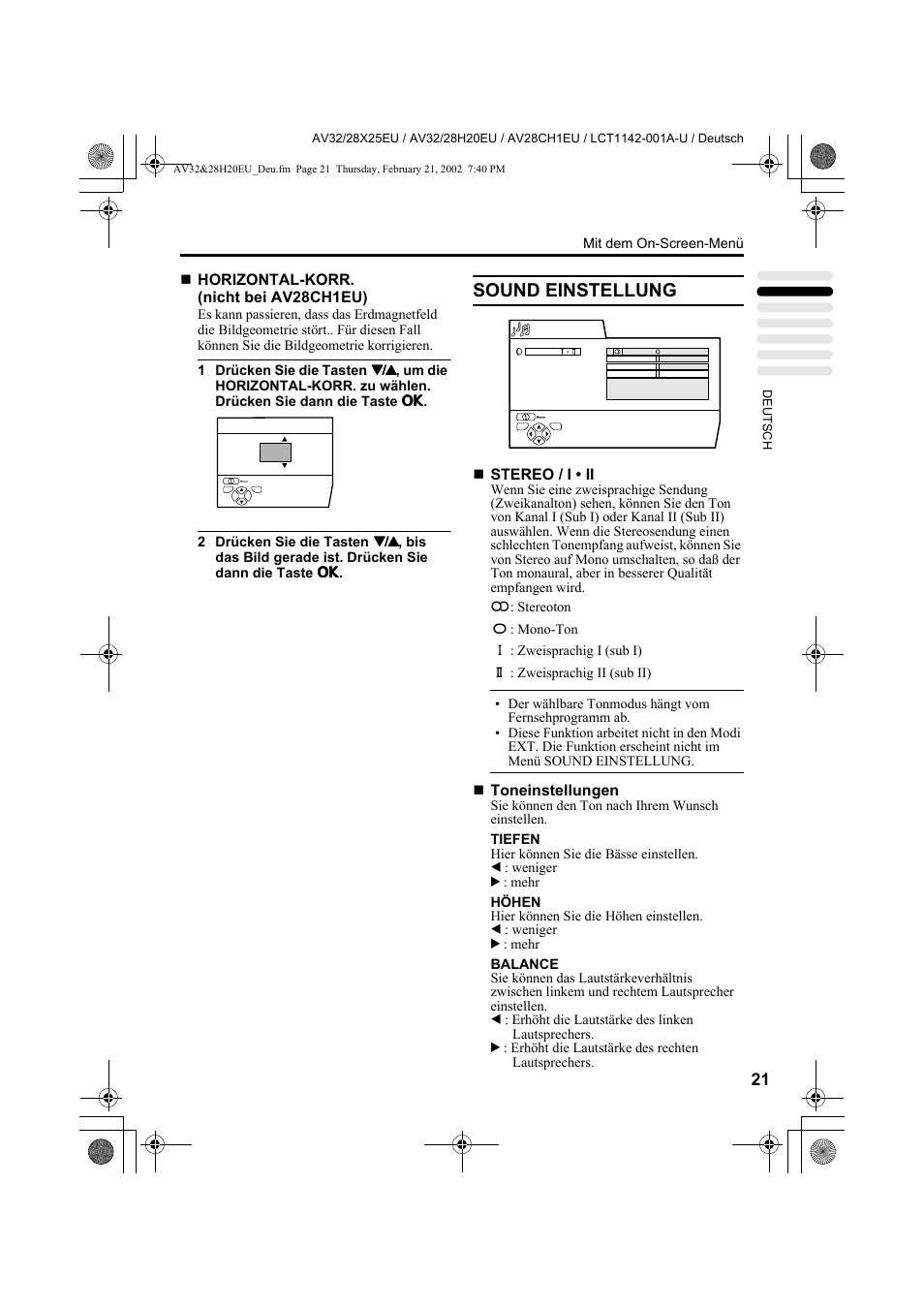 Sound einstellung | JVC AV28CH1EU User Manual | Page 69 / 327