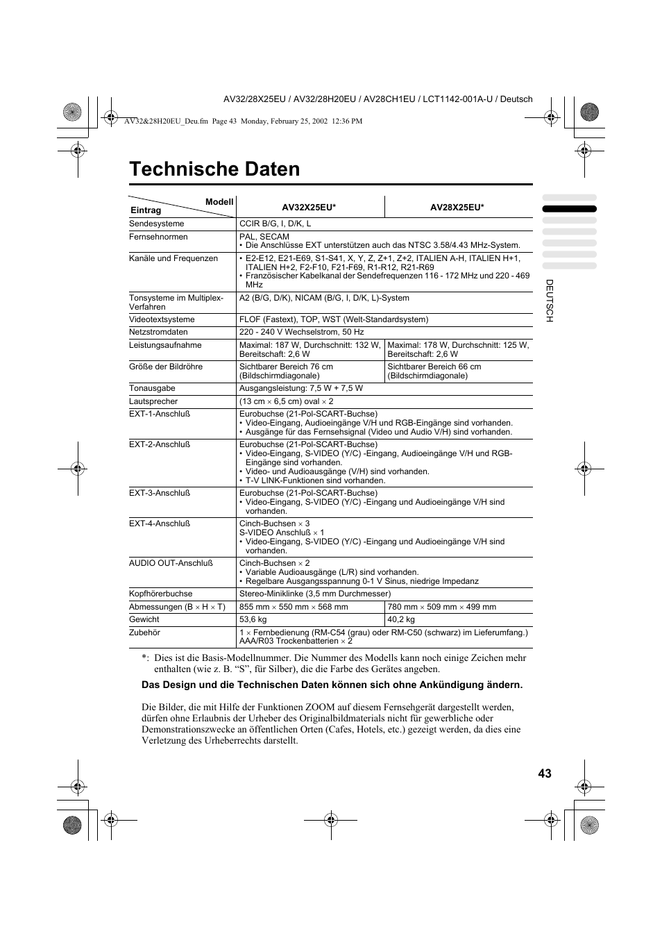 Technische daten | JVC AV28CH1EU User Manual | Page 91 / 327