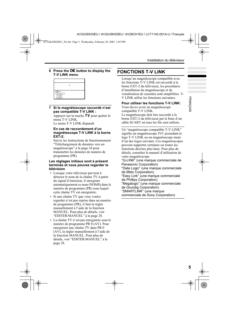 Fonctions t-v link | JVC AV28CH1EU User Manual | Page 99 / 327