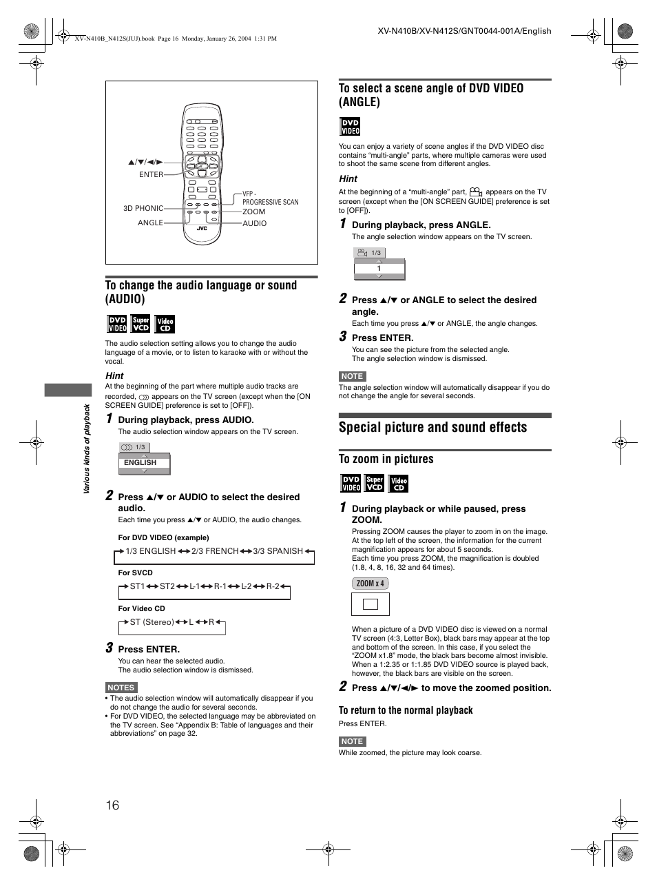 Special picture and sound effects | JVC XV-N410B User Manual | Page 18 / 39