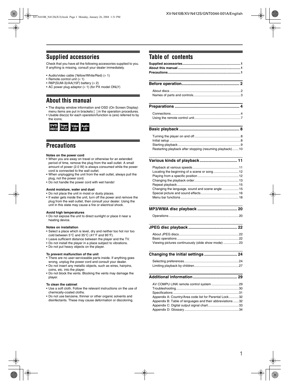 JVC XV-N410B User Manual | Page 3 / 39
