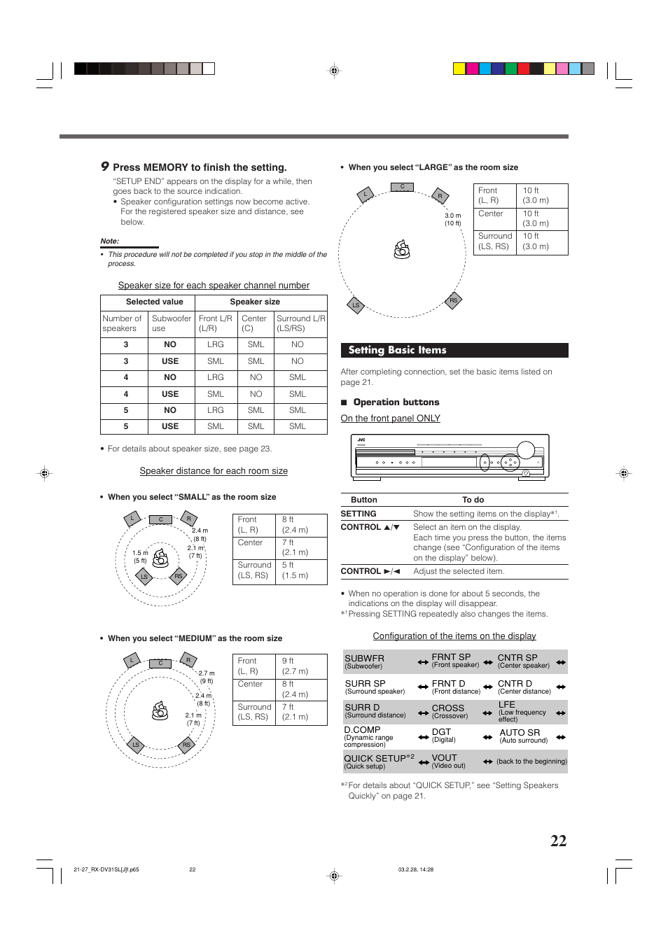 Basic settings, Setting basic items | JVC RX-DV31SL User Manual | Page 25 / 78