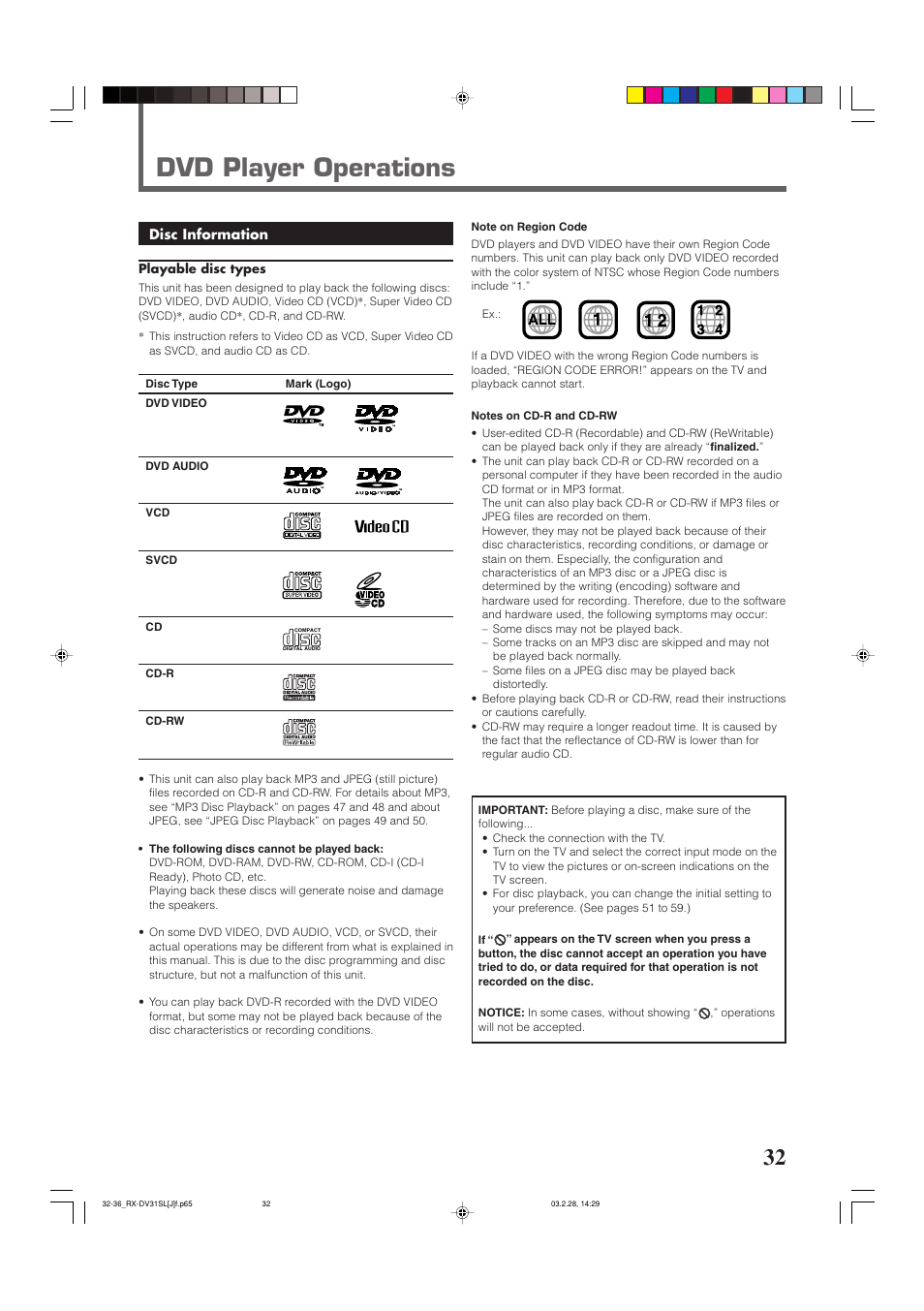 Dvd player operations | JVC RX-DV31SL User Manual | Page 35 / 78