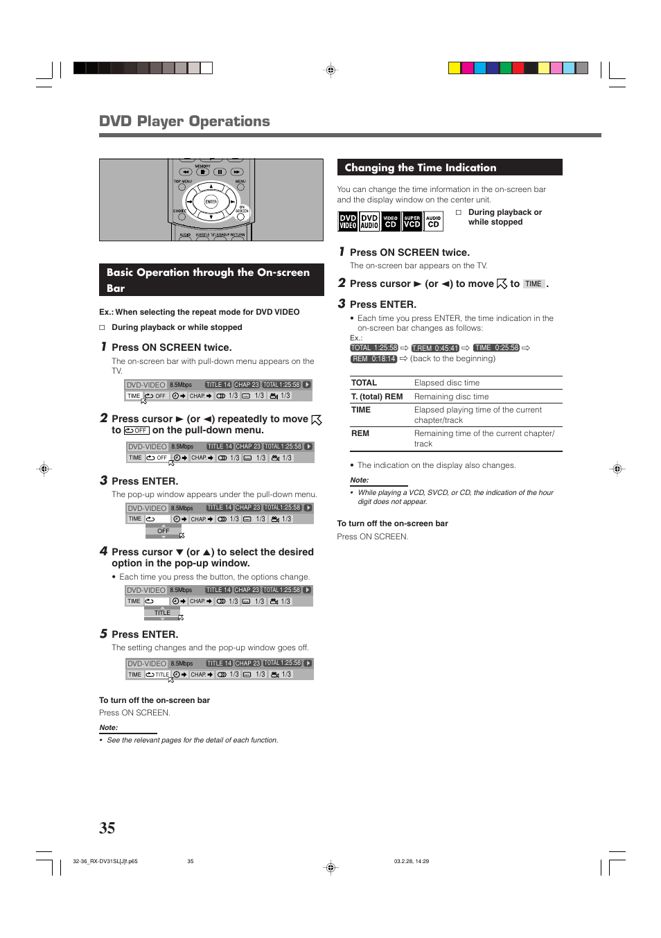 Dvd player operations | JVC RX-DV31SL User Manual | Page 38 / 78