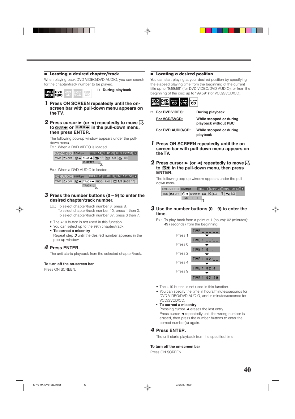 Dvd player operations | JVC RX-DV31SL User Manual | Page 43 / 78