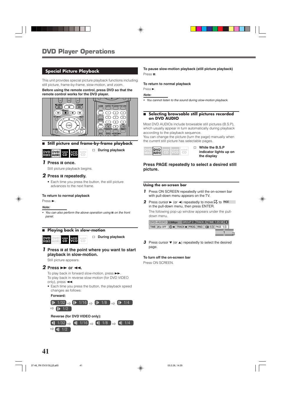 Dvd player operations | JVC RX-DV31SL User Manual | Page 44 / 78